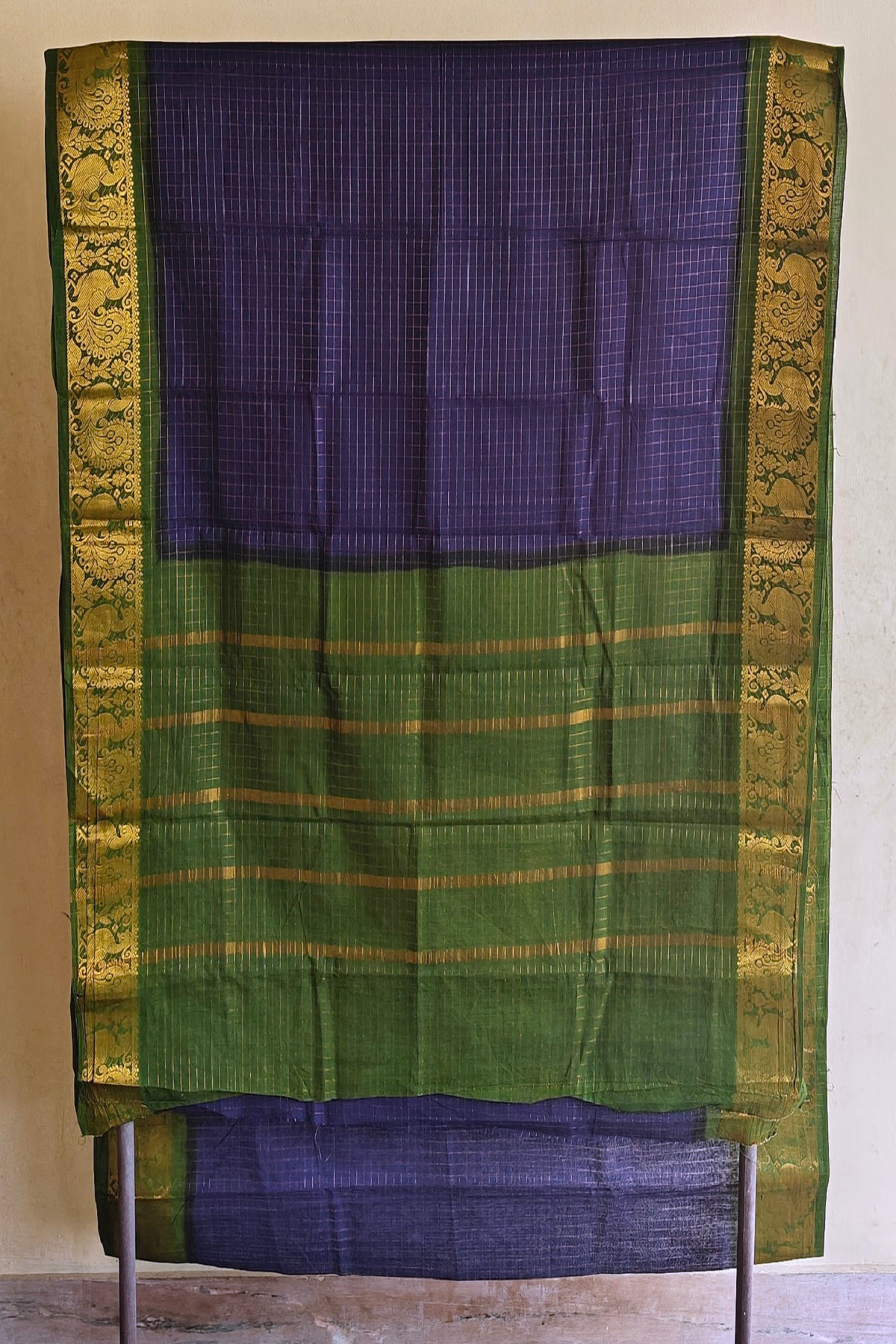 Madurai Sungudi Cotton Saree : Naviblue & Green
