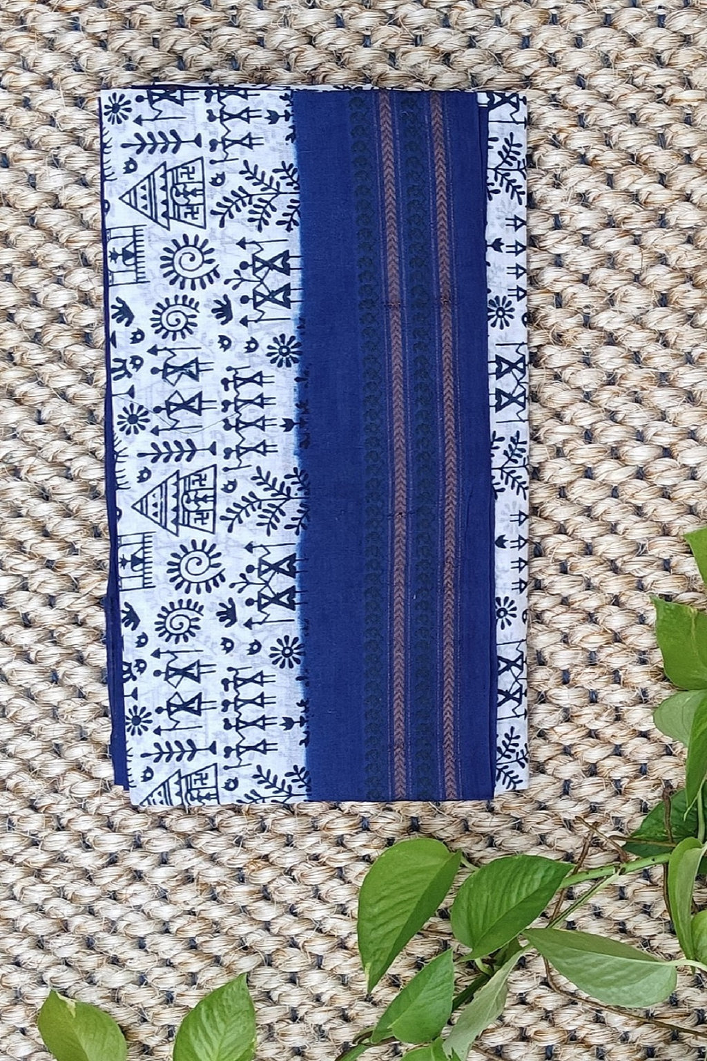 Madurai Sungudi Cotton :Off white and Navi blue