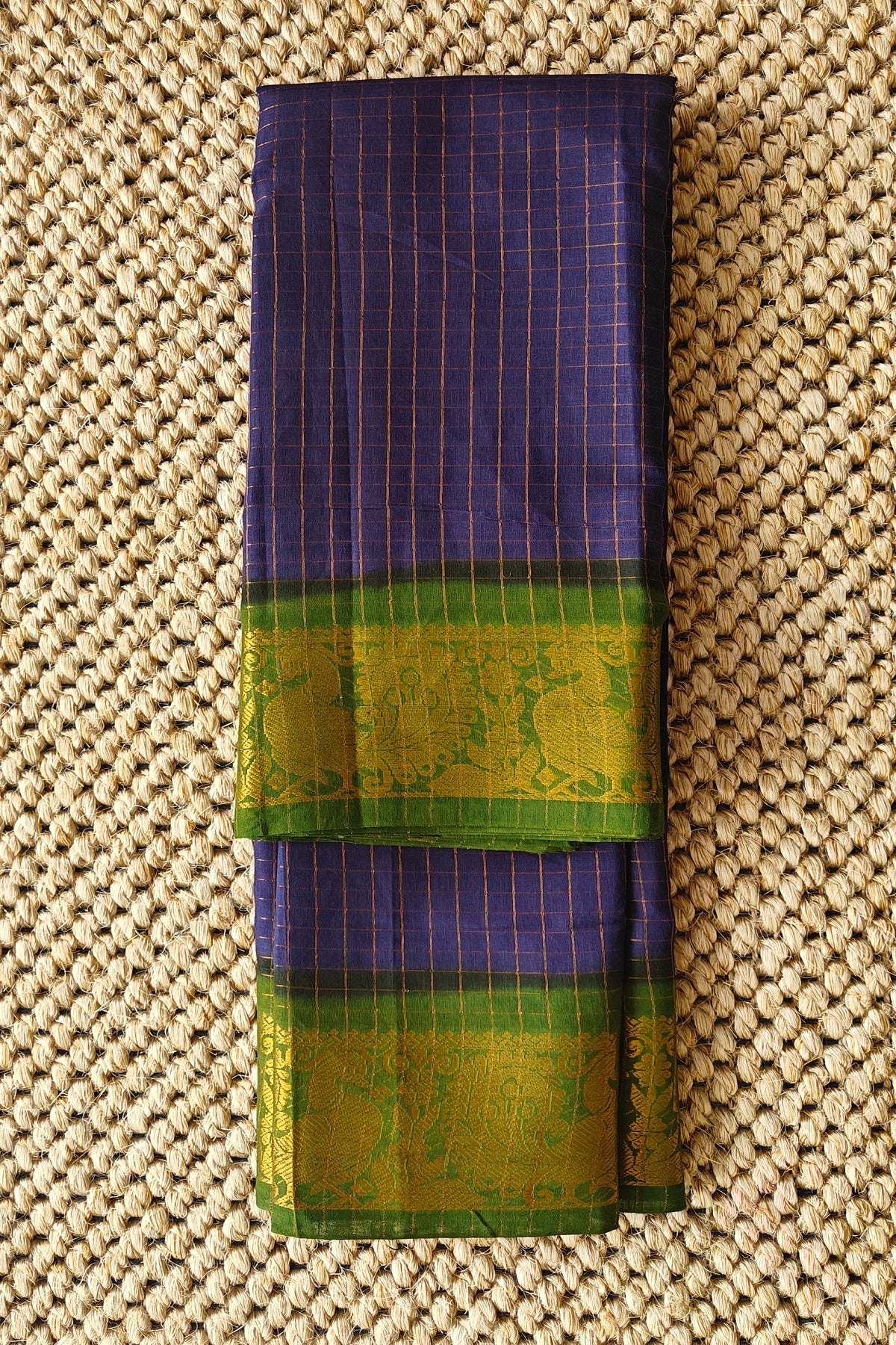 Madurai Sungudi Cotton Saree : Naviblue & Green