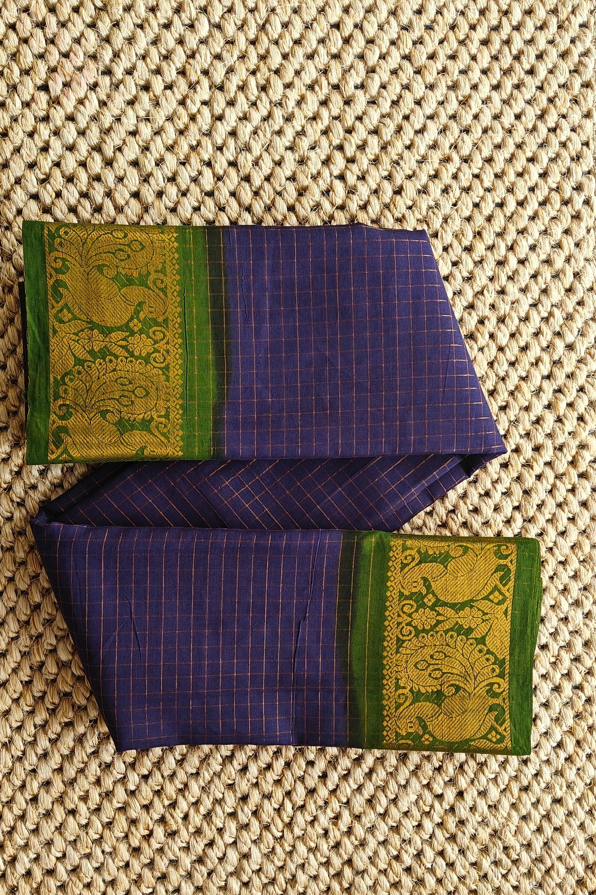 Madurai Sungudi Cotton Saree : Naviblue & Green